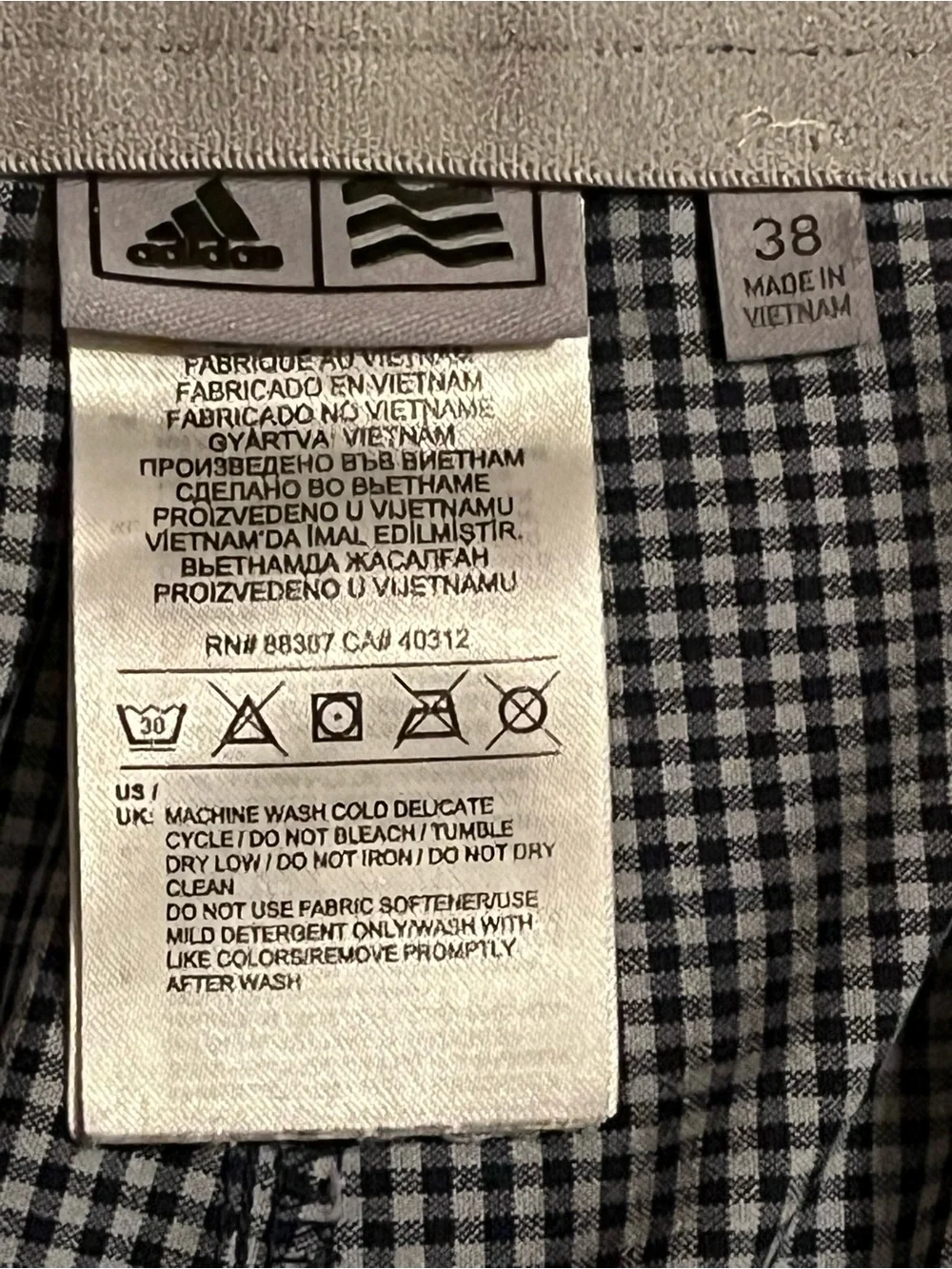 adidas Men's Gray/Black Check Chino Shorts Logo Button Flat Front Pockets